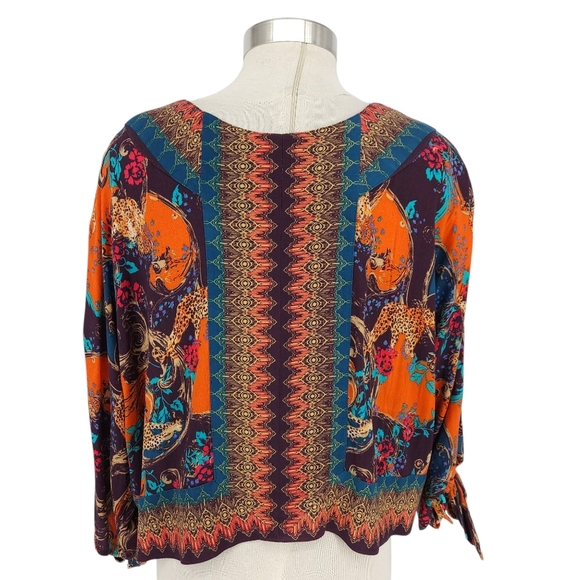 Free People Catch Me If You Can Shirt Cheetah Long Sleeve VNeck Button Top Small - Picture 6 of 10